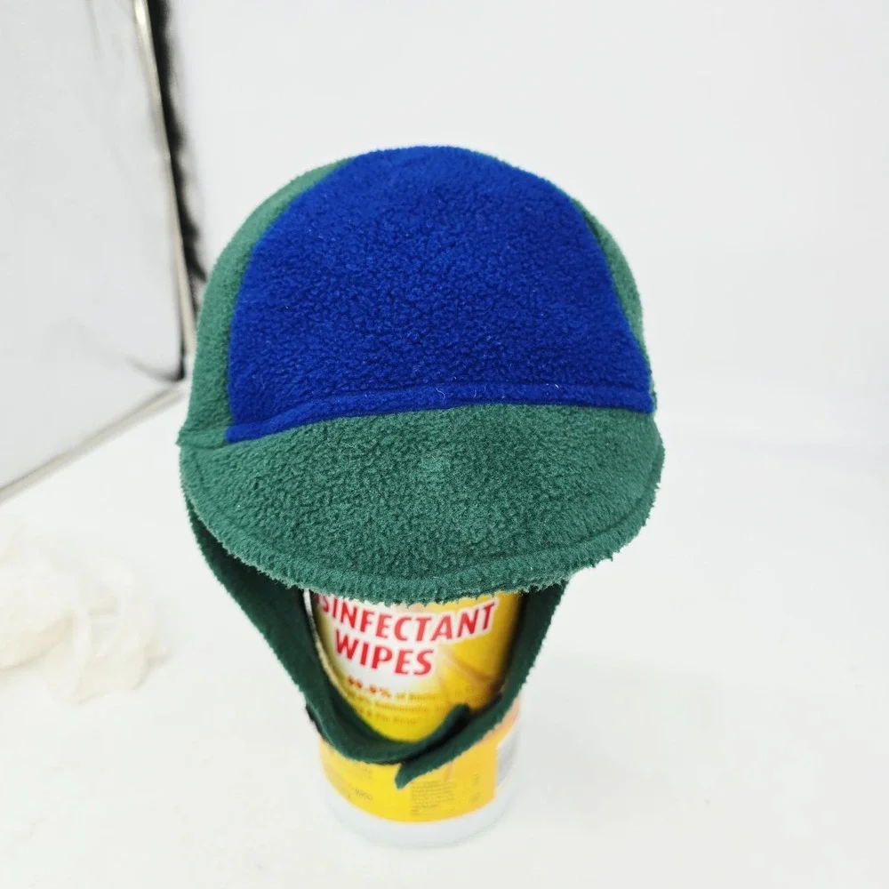 Vintage 90s LL Bean Hat 24-36M Fleece Cap Colorblock USA Ear Flap Brim Beanie